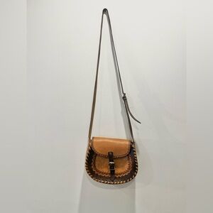 Vintage Brown Tooled Leather Unique Floral Boho Crossbody Satchel Bag Purse